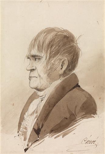 PIERRE-LUC-CHARLES CICERI (Saint-Cloud 1782-1868 Saint-Chéron) Group of 7 brush and ink and wash portraits.